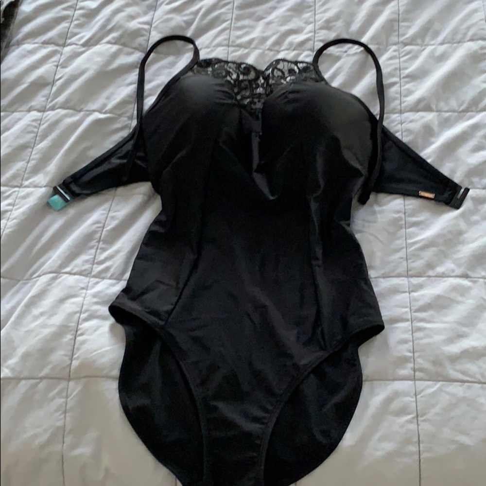 Panache 32G black one piece swimsuit nwot no offer